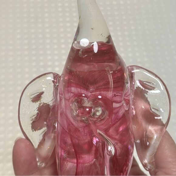 Blown Glass Pink Elephant Art Glass Suspended Controlled Bubbles Paperweight - Picture 7 of 7